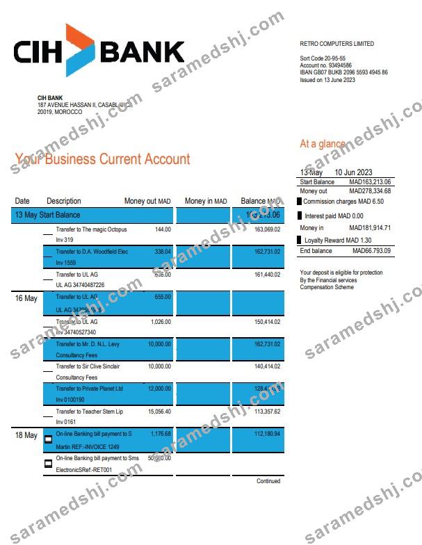 Morocco CIH bank statement Word and PDF template